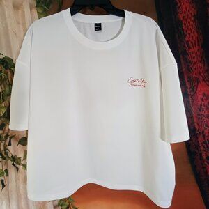 EUC: Manfinity Sz L White Oversized Graphic Streetwear Tee "Create Your Future"